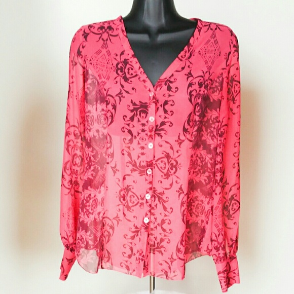 Cabi Raspberry Maroon Fitted Button Down Shirt A16 - Picture 1 of 5